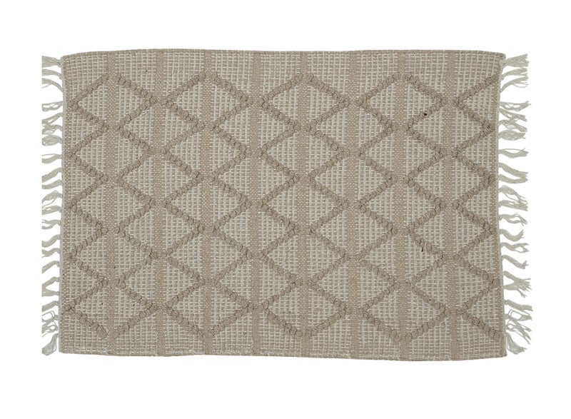 Ambrosia 50 x 80 cm Beige Handloom Cotton Rug With Tufted Diamond Pattern Small Woven Floor Mat Accent Piece And Blanket Style Texture For Entryway Bedroom Boho Decor - Image 1